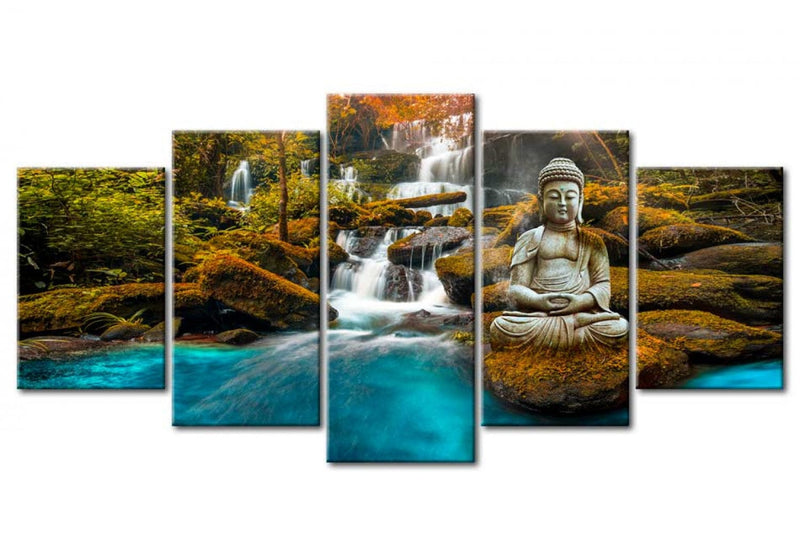 Canva with waterfall and Buddha - Silent Enclave, (x5), 90014 G-ART.