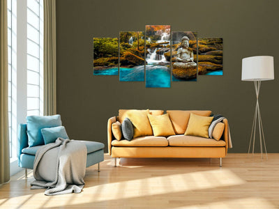 Canva with waterfall and Buddha - Silent Enclave, (x5), 90014 G-ART.
