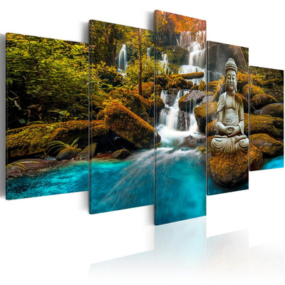 Canva with waterfall and Buddha - Silent Enclave, (x5), 90014 G-ART.