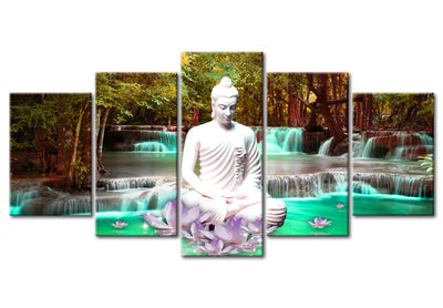 Canva with waterfall and Buddha, green and turquoise - Nature Sanctuary (x5), 94271 G-ART.