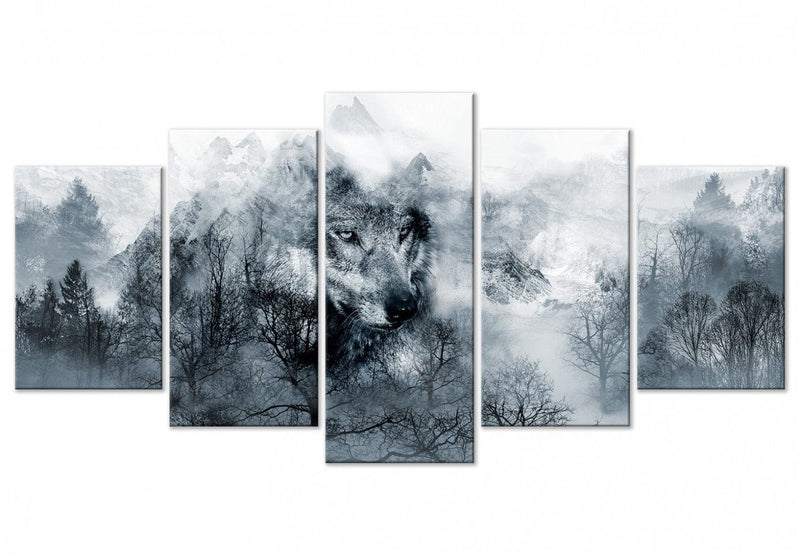 Canvas-taulut susi ja metsä harmaan sävyissä - Mountain Predator, (x 5), 108463 G-ART.