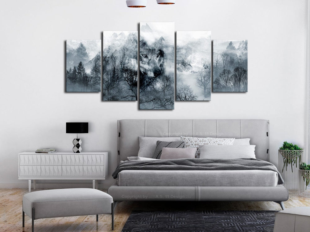 Glezna ar vilku un mežu pelēkos toņos - Kalnu plēsējs, (x 5), 108463 G-ART