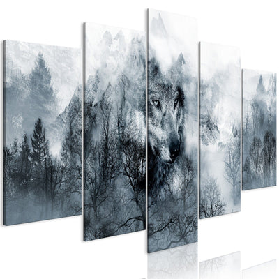 Canvas-taulut susi ja metsä harmaan sävyissä - Mountain Predator, (x 5), 108463 G-ART.