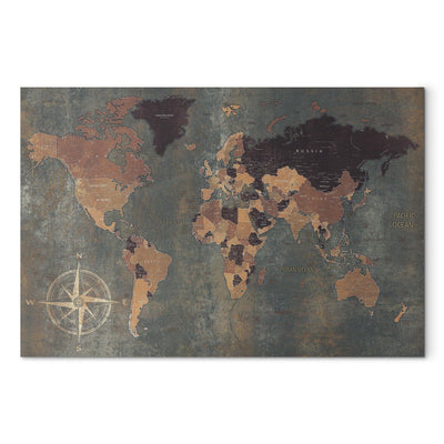 Paveikslai ant drobės su vintažiniu pasaulio žemėlapiu - Pasaulio žemėlapis tamsiame fone, 96031 G-ART.