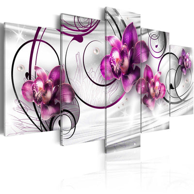 Seinapildid lilla orhideedega abstraktsel hallil taustal, (x5), 56203 G-ART.