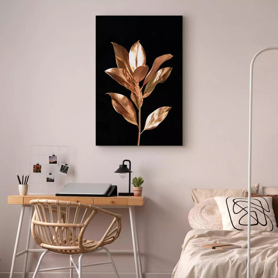 Glezna - ar zelta lapām uz melna fona - Apburošs zariņš, (x 1) ART XL