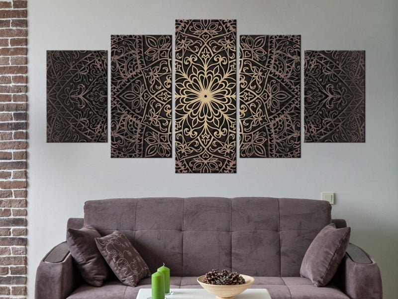 Canva with gold mandala pattern on black background - Oriental Art, 94190 (x5) G-ART.