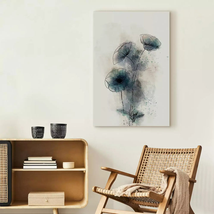 Kanva ar ziediem - abstraktas zilas magones, zilgāni pelēkā ART XL