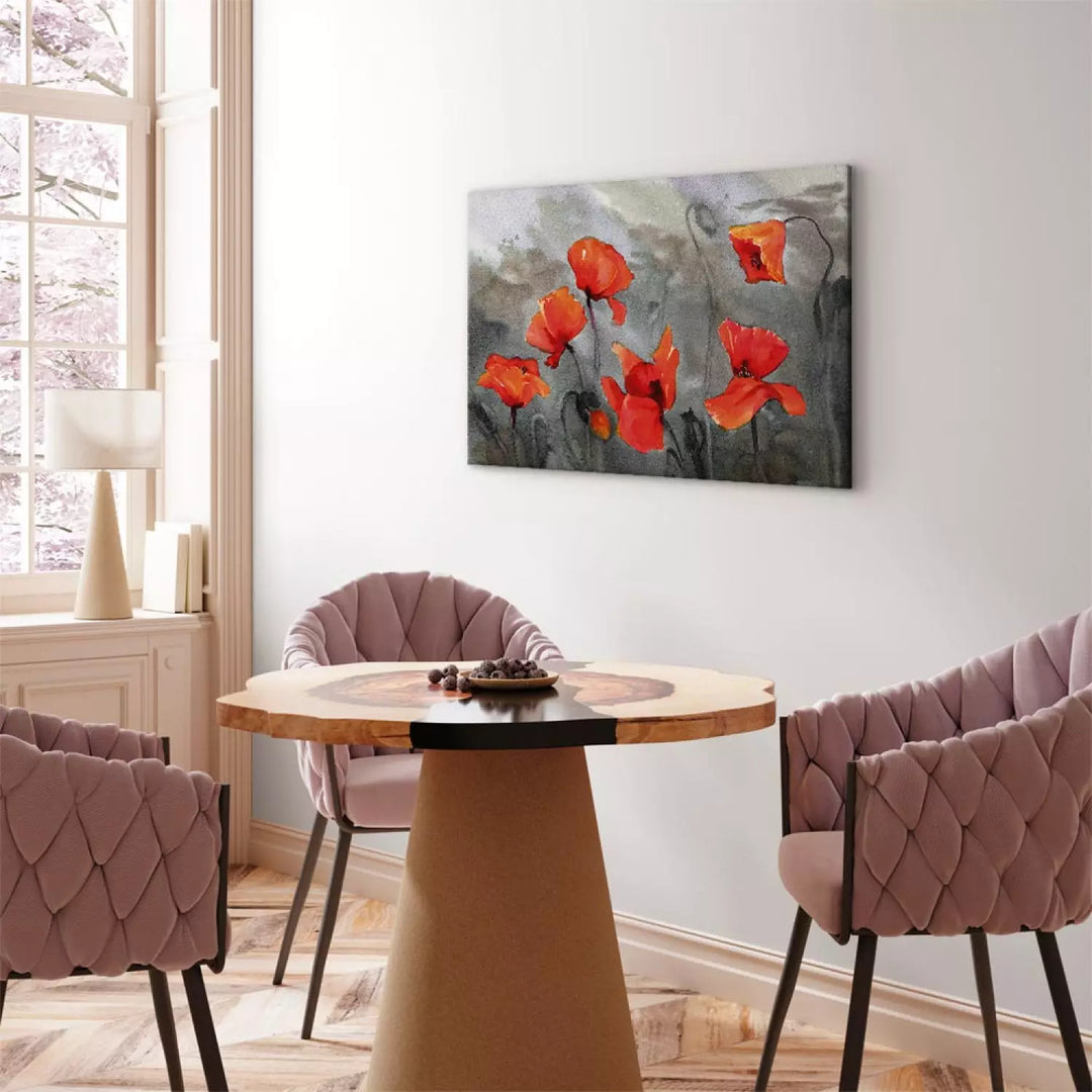 Kanva - Magones akvareļu tehnika, sarkani ziedu uz pelēka ART XL