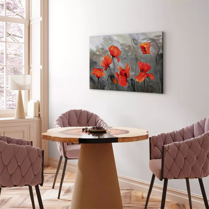 Kanva - Magones akvareļu tehnika, sarkani ziedu uz pelēka ART XL