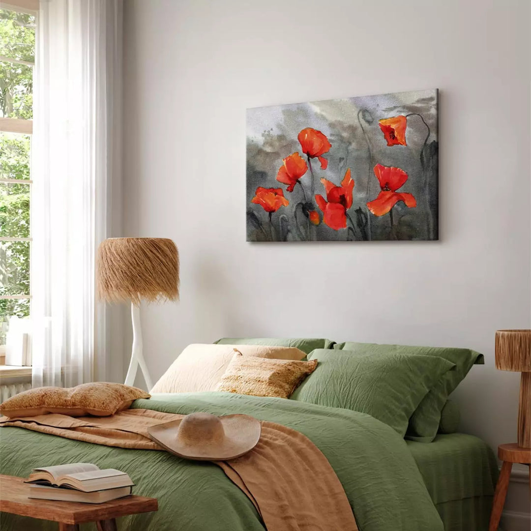 Kanva - Magones akvareļu tehnika, sarkani ziedu uz pelēka ART XL