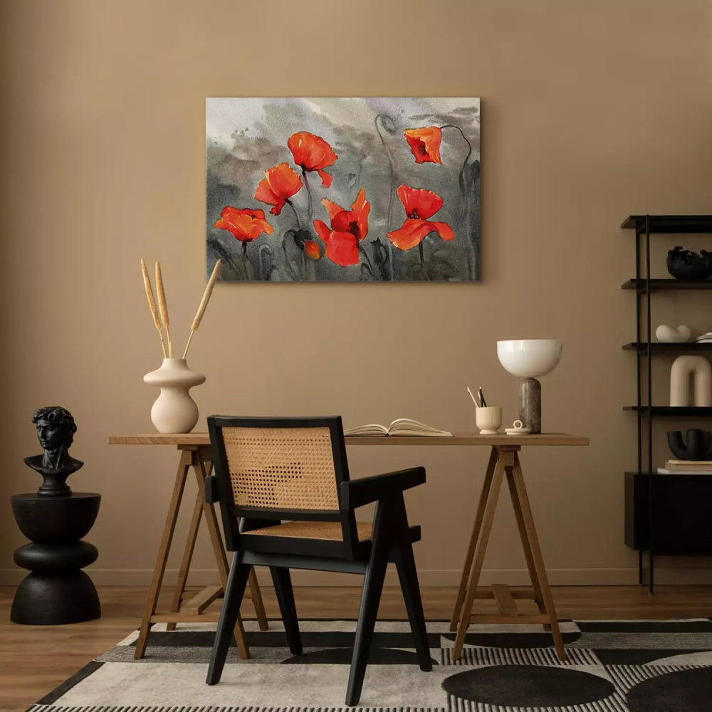 Kanva - Magones akvareļu tehnika, sarkani ziedu uz pelēka ART XL