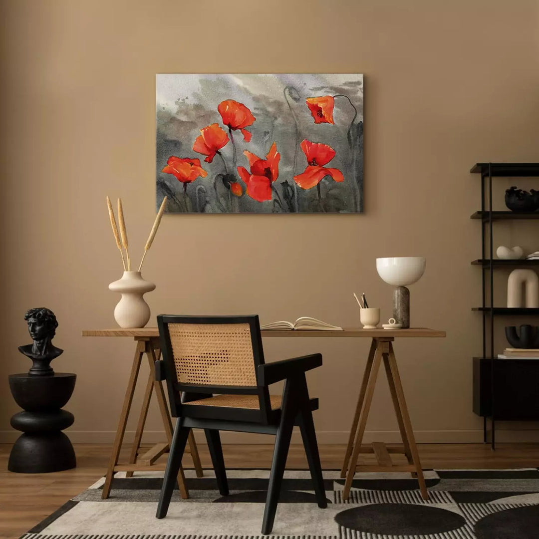 Kanva - Magones akvareļu tehnika, sarkani ziedu uz pelēka ART XL