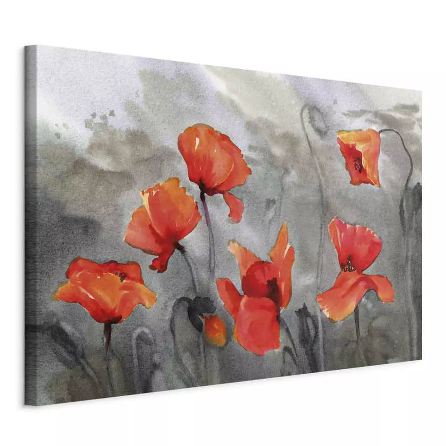 Kanva - Magones akvareļu tehnika, sarkani ziedu uz pelēka ART XL