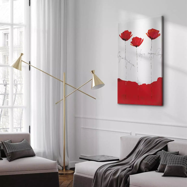 Kanva - Magones ar uzrakstiem, sarkanas stilizētas magones uz balta ART XL