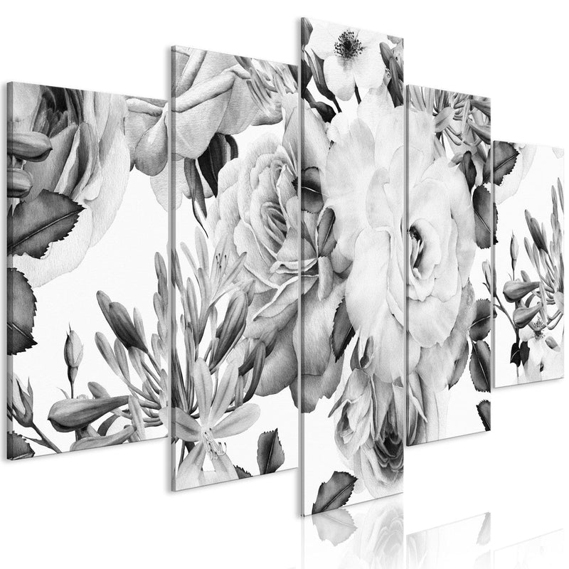 Seinapildid lilledega - roosikomplekt, (x 5), must-valge, 118362 G-ART.