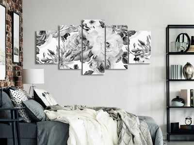 Canvas-taulut kukkien kanssa - ruusuasetelma, (x 5), mustavalkoinen, 118362 G-ART.