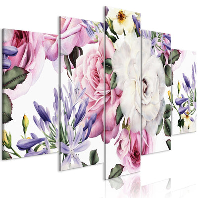 Seinapildid lilledega valgel taustal - roosikomplekt, (x 5), värviline, 118363 G-ART.