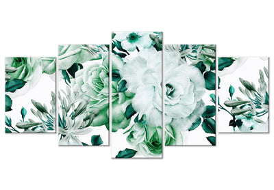 Paveikslai ant drobės su gėlėmis baltame fone - rožių kompozicija, (x 5), žalias, 118364 G-ART.