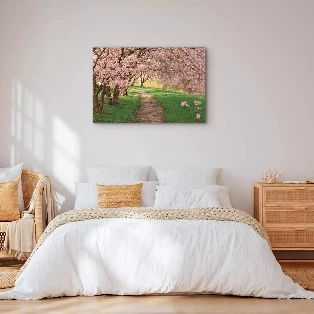 Kanva ar ziedošiem ābelēm - Mīlētāju ceļš - rozā un zaļā krāsā ART XL