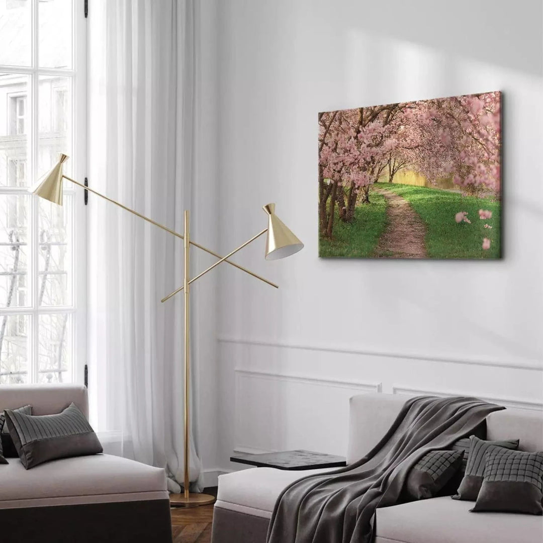Kanva ar ziedošiem ābelēm - Mīlētāju ceļš - rozā un zaļā krāsā ART XL