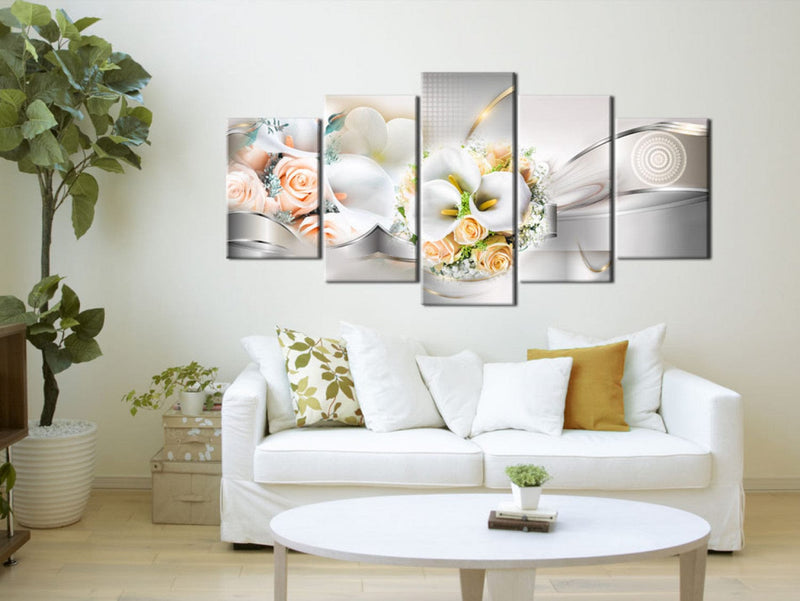 Canva with floral bouquets on elegant grey background, (x5), 93820 G-ART.