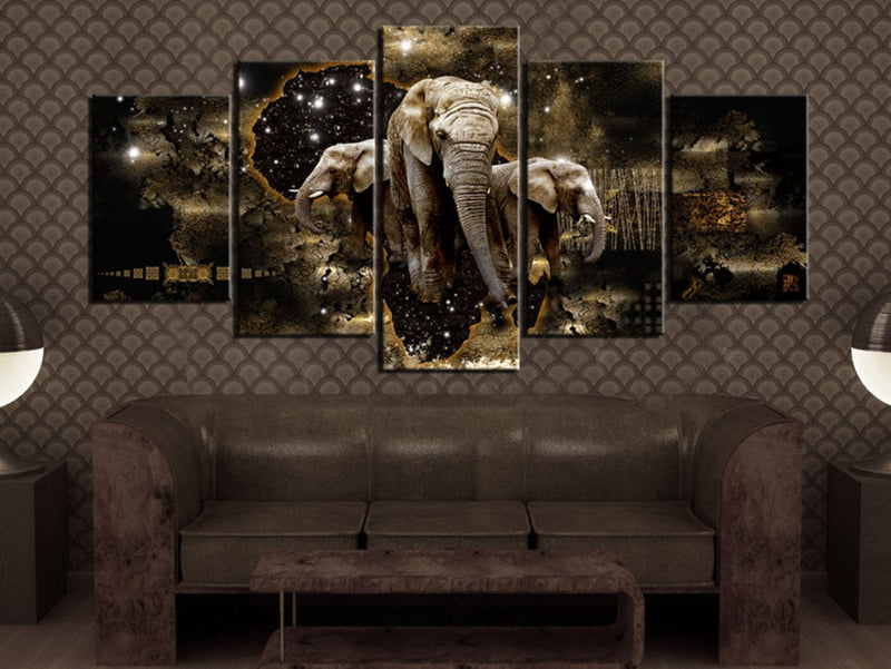 Paveikslai ant drobės su drambliais tamsiame fone - Rudi drambliai, 50000 (x 5) G-ART.