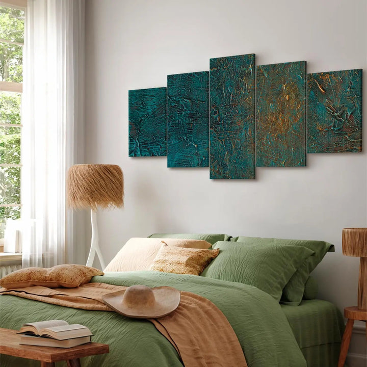 Glezna - Azūra spogulis, tumši zaļa abstrakcija ar spilgtiem akcentiem ART XL