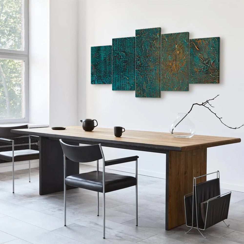 Glezna - Azūra spogulis, tumši zaļa abstrakcija ar spilgtiem akcentiem ART XL