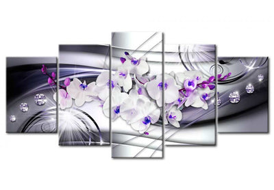 Canvas-taulut - valkoisia orkideoita violeteilla korostuksilla - Orchid Cool, (x5), 62435 G-ART.