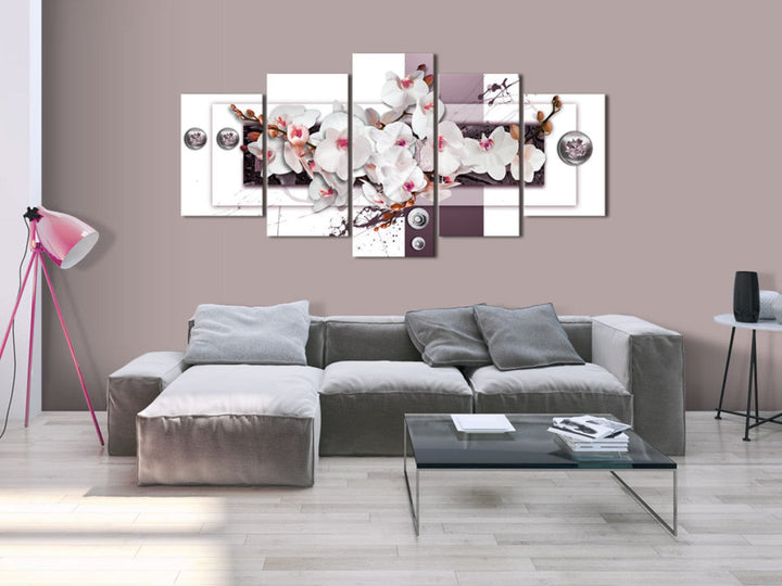 Glezna – baltas orhidejas rozā un violetos toņos, (x5), 92736 G-ART