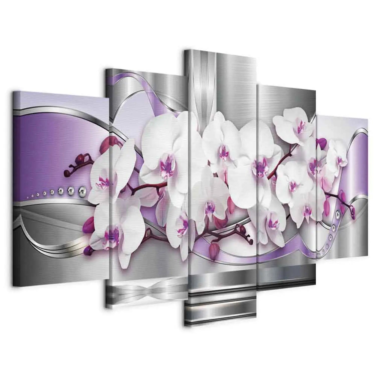 Glezna - Baltas orhidejas uz pelēka un violeta fona, 51243 ART XL