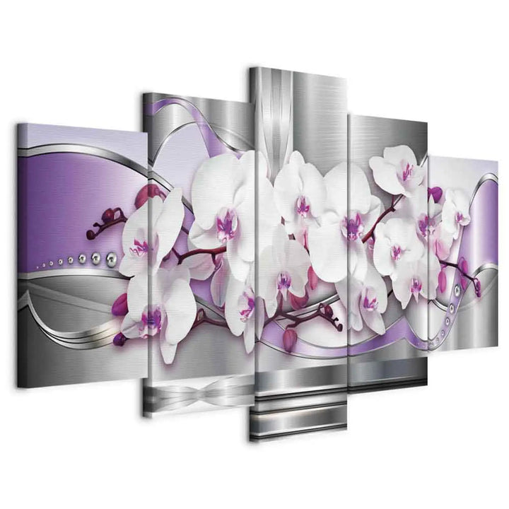 Glezna - Baltas orhidejas uz pelēka un violeta fona, 51243 ART XL