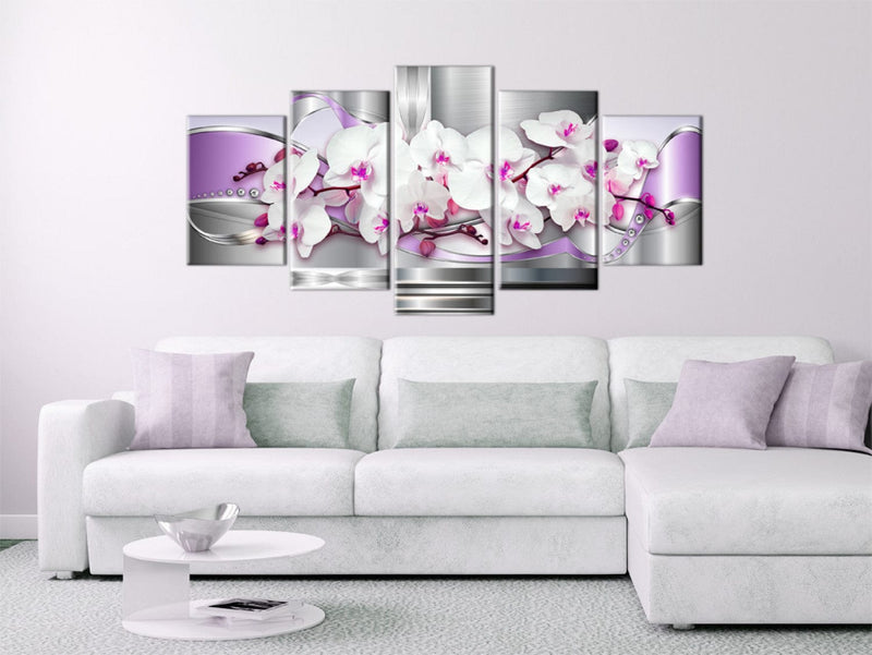 Canva - White orchids on grey and purple background, (x5), 51243 G-ART.