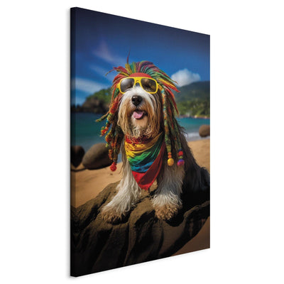 Glezna - Bārdainais kollijs - Rasta suns atpūšas Paradīzes pludmalē, 150255 Tapetenshop.lv