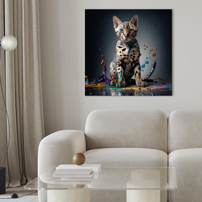 Kanva - Bengālijas kaķis krāsainā peļķē, 150233 🎨🐾 G-ART