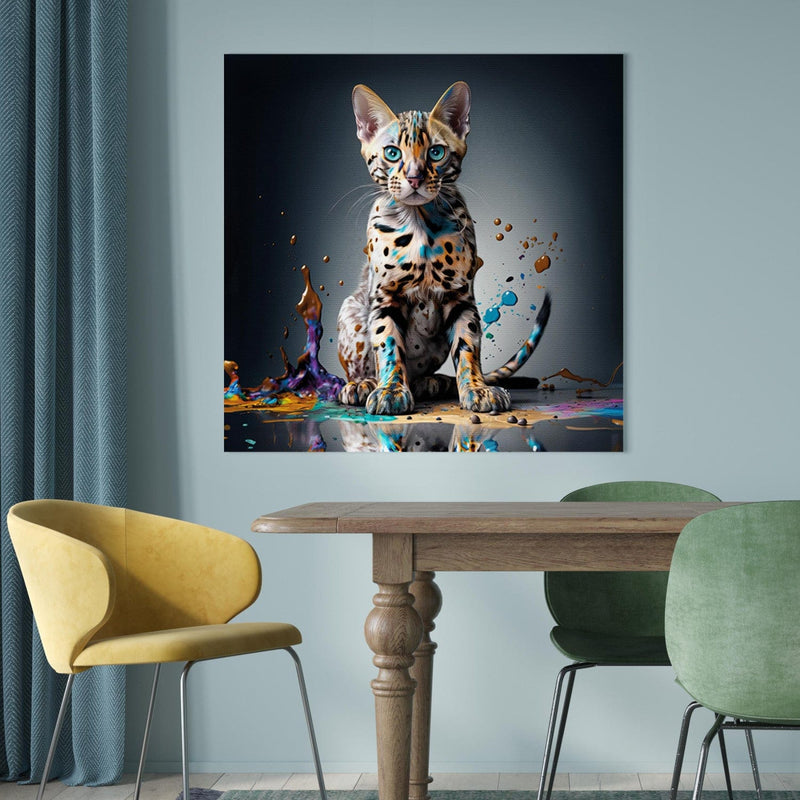 Glezna - Bengālijas kaķis krāsainā peļķē, 150233 🎨🐾 Tapetenshop.lv