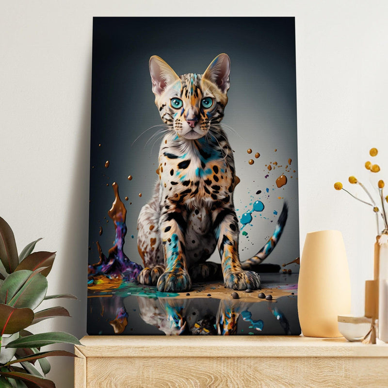 Paveikslai ant drobės - Bengalijos katė spalvotoje balutėje, 150290 🎨🐾 G-ART