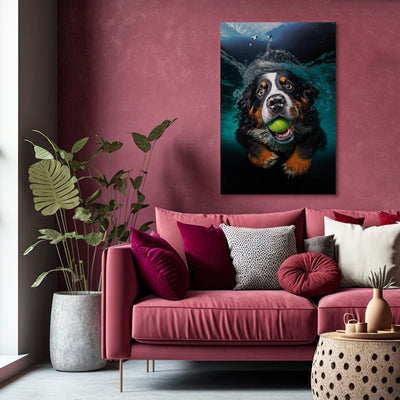 Painting - Bernese shepherd dog, floating dog with ball in mouth - 150167 g -art