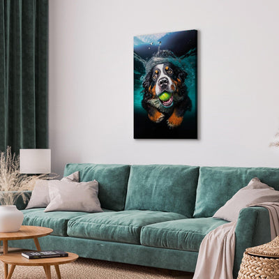 Painting - Bernese shepherd dog, floating dog with ball in mouth - 150167 g -art