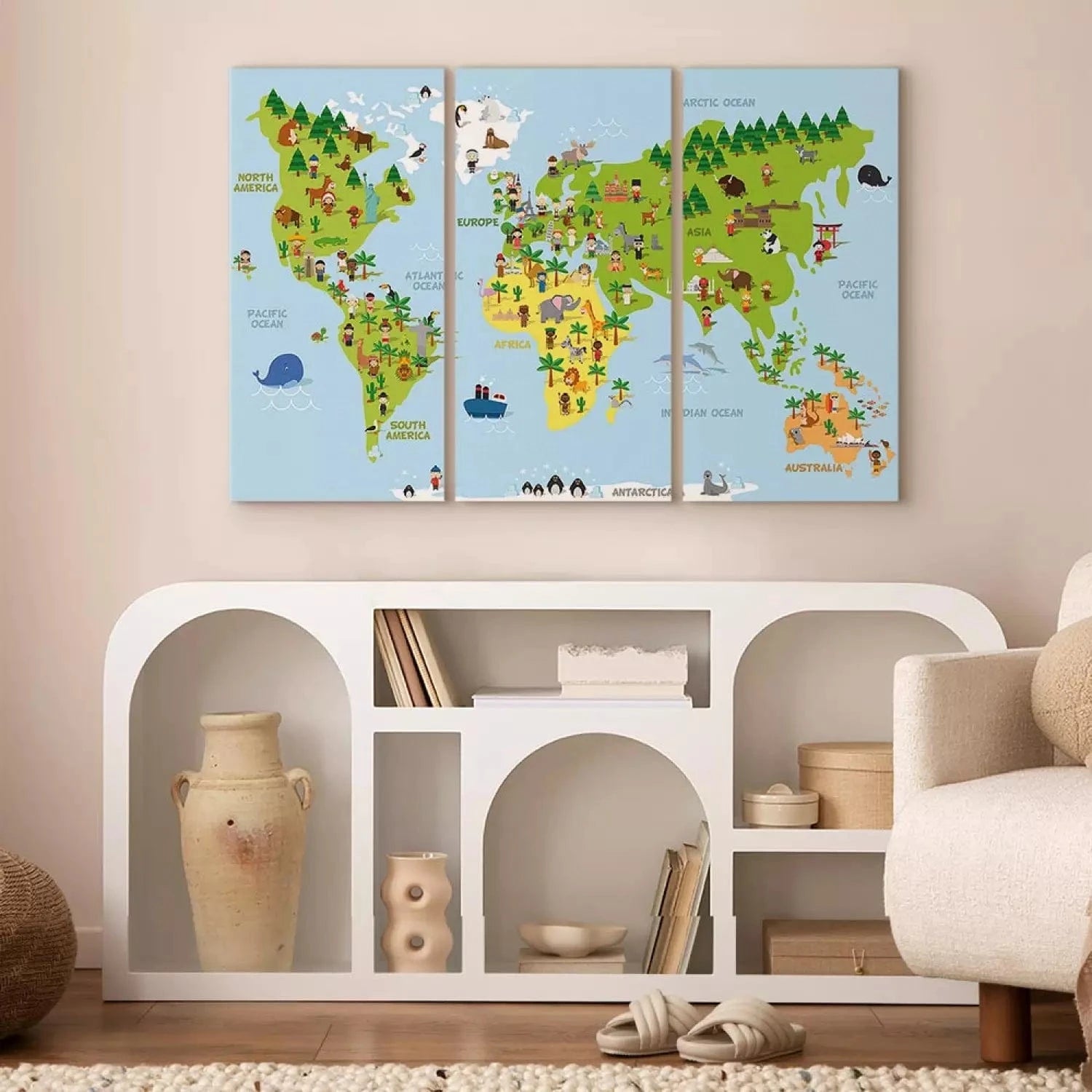 Kanva - bērnu istabai - Bērnu pasaules karte, (x 3), zilā krāsā G-ART
