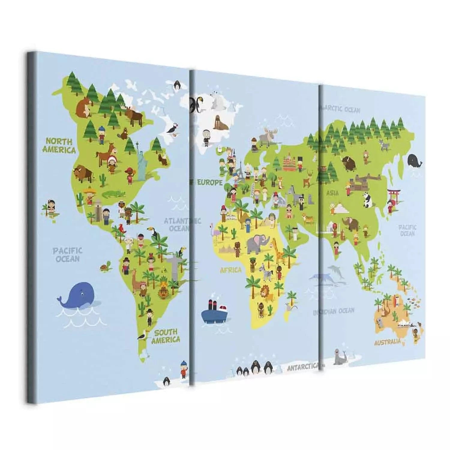 Kanva - bērnu istabai - Bērnu pasaules karte, (x 3), zilā krāsā G-ART