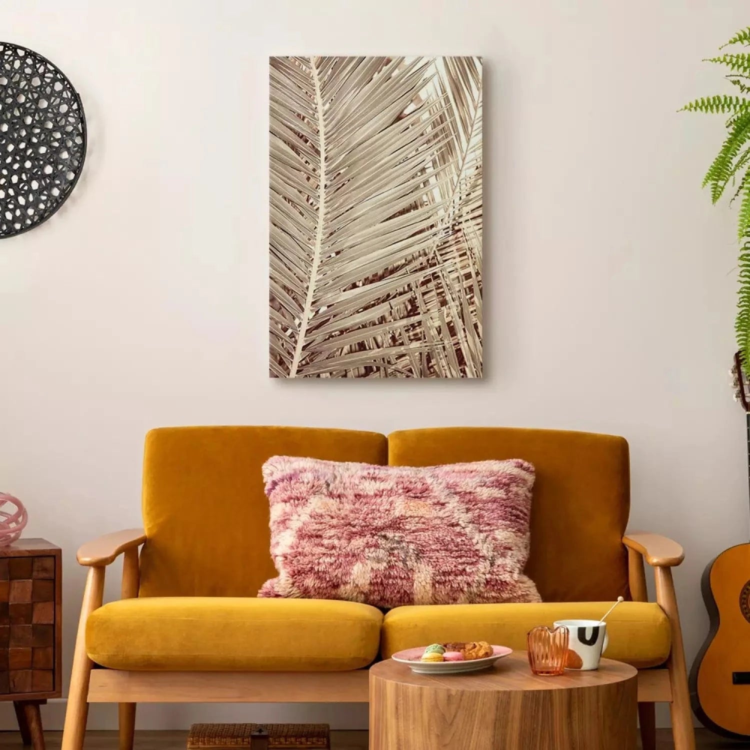 Glezna - Izžuvusi palma - asas, sausas palmu lapas uz balta fona G-ART