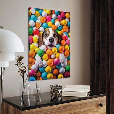 Paveikslai ant drobės - Biglis - šuo su spalvotais kamuoliukais, 150208 G-ART