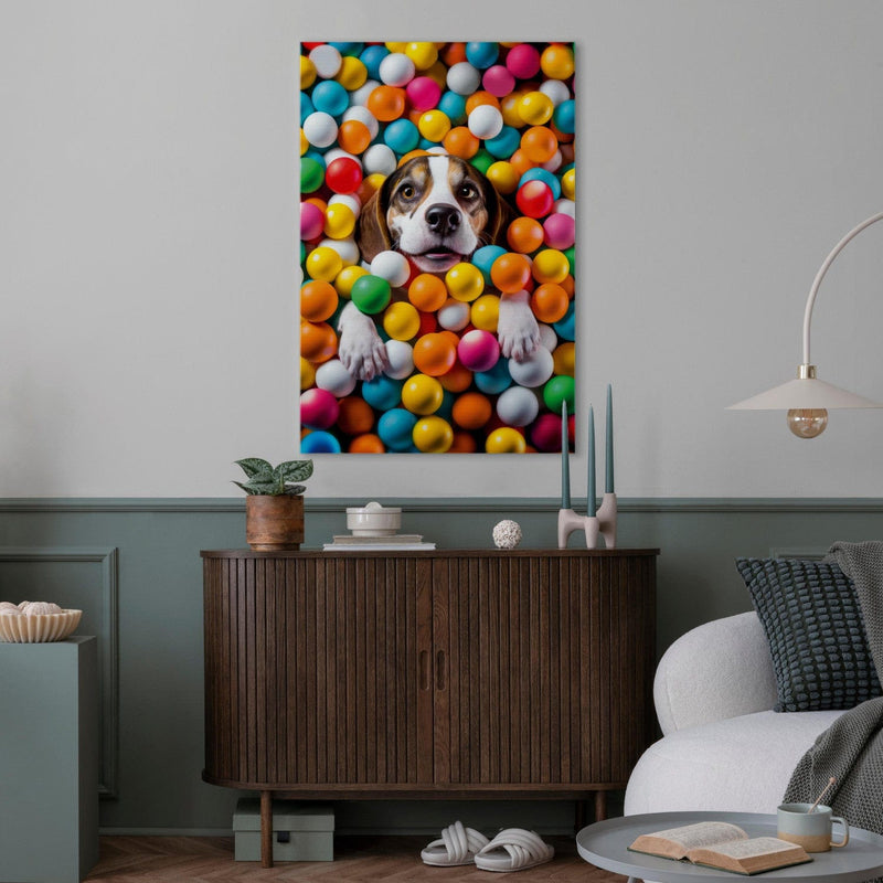Kanva - Bīgls - suns krāsainās bumbiņās, 150208 G-ART