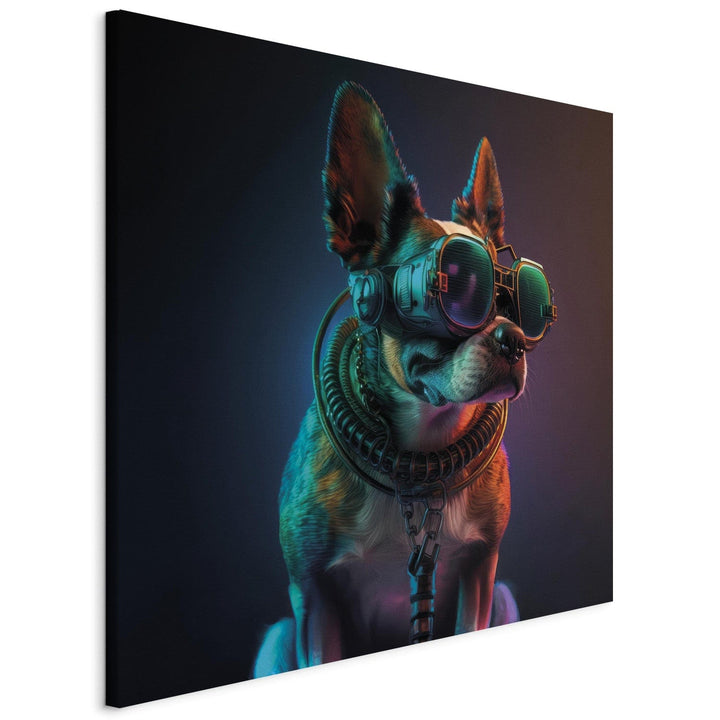 Glezna - Bostonas terjers - zaļš kiberdzīvnieks ar kiberpanka brillēm G-ART
