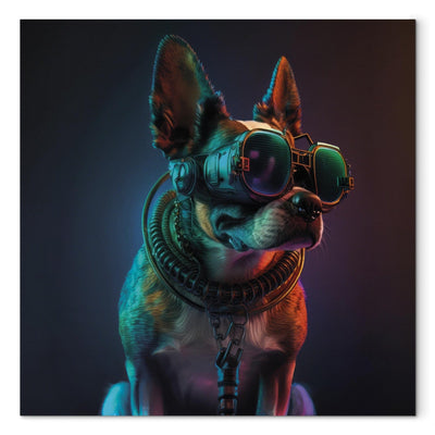 Glezna - Bostonas terjers suns - zaļš kiberdzīvnieks ar kiberpanka brillēm, 150224 Tapetenshop.lv