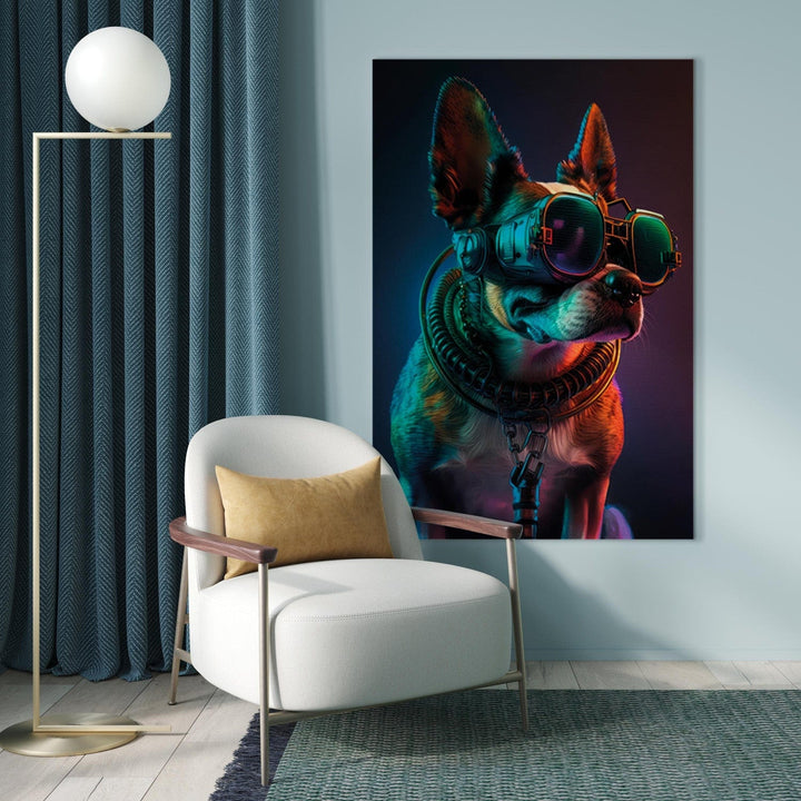 Glezna ar terjeru - zaļš kiberdzīvnieks ar kiberpanka brillēm, 150165 🎨🐶 G-ART