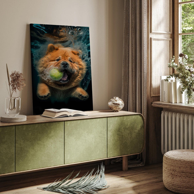 Glezna - Čau čau - peldošs suns ar bumbu mutē, 150184 Tapetenshop.lv