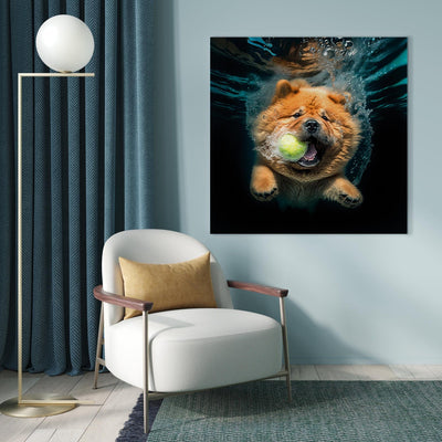 Glezna - Čau čau - peldošs suns ar bumbu mutē, 150206 Tapetenshop.lv
